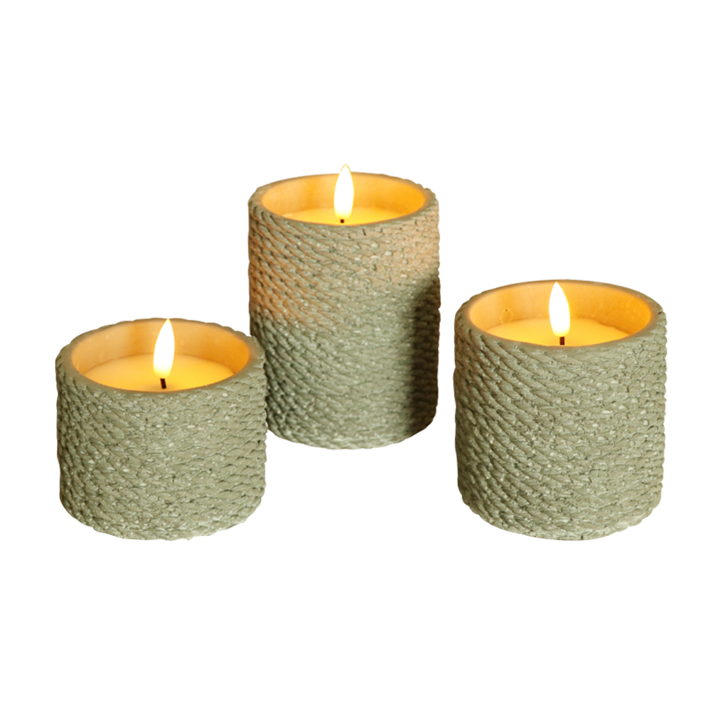 LED CYLINDRICAL CEMENT 3D WICK WAX CANDLE