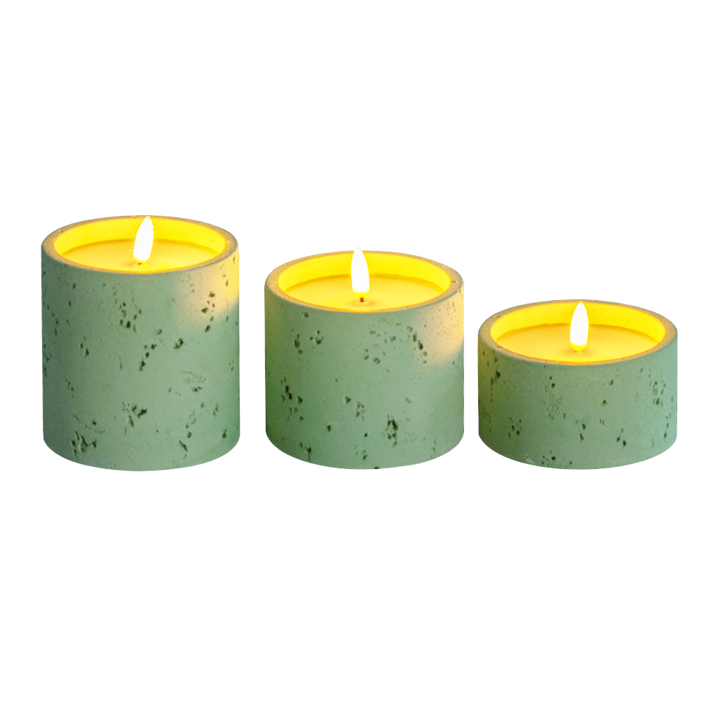 Pinatatakbo ng LED na baterya ng 3D Electronic Natural Surface Cement Concrete Candle