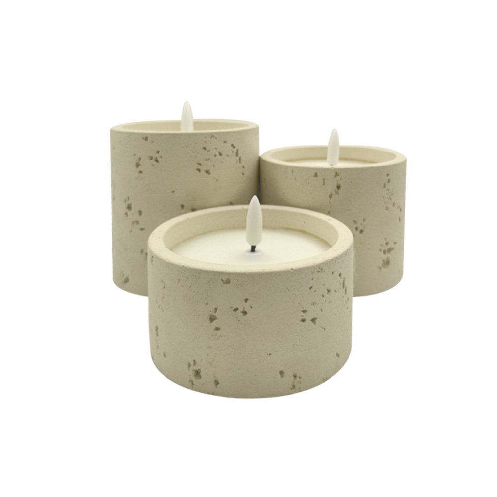 Pinatatakbo ng LED na baterya ng 3D Electronic Natural Surface Cement Concrete Candle